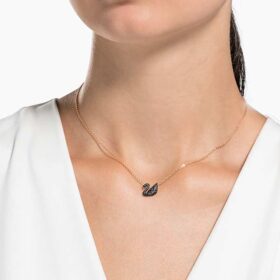 Pendentif Cygne, petit, noir, plaqué or rose