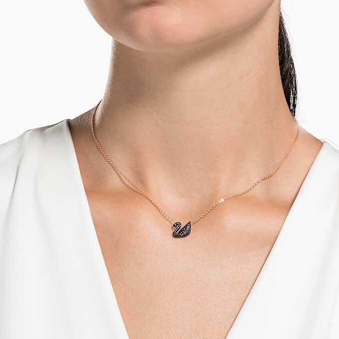 Pendentif Cygne, petit, noir, plaqué or rose Pendentif Cygne, petit, noir, plaqué or rose