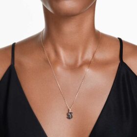 Pendentif Cygne, petit, noir, plaqué or rose