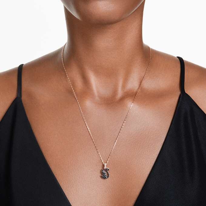 Pendentif Cygne, petit, noir, plaqué or rose Pendentif Cygne, petit, noir, plaqué or rose