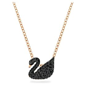 Pendentif Cygne, noir, plaqué or rose