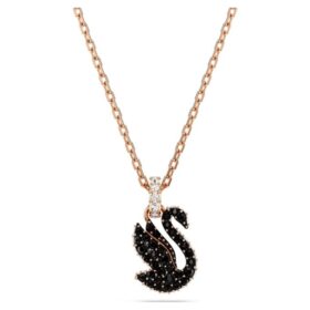 Pendentif Cygne, petit, noir, plaqué or rose