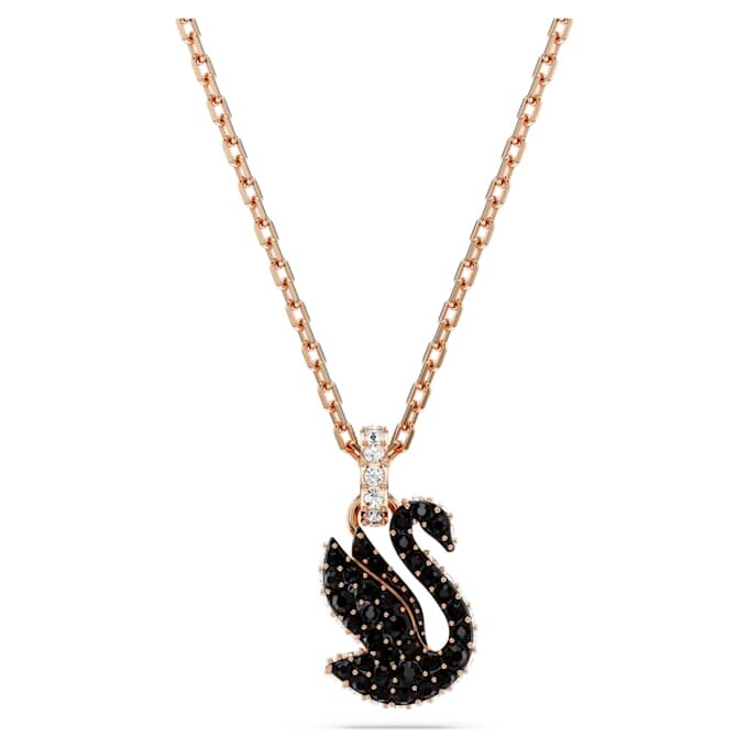 Pendentif Cygne, petit, noir, plaqué or rose Pendentif Cygne, petit, noir, plaqué or rose