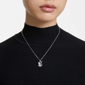 Pendentif Cygne, taille moyenne, blanc, plaqué rhodium