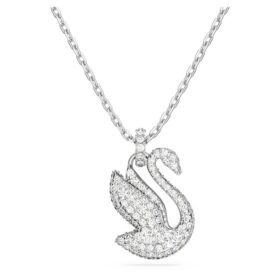 Pendentif Cygne, taille moyenne, blanc, plaqué rhodium