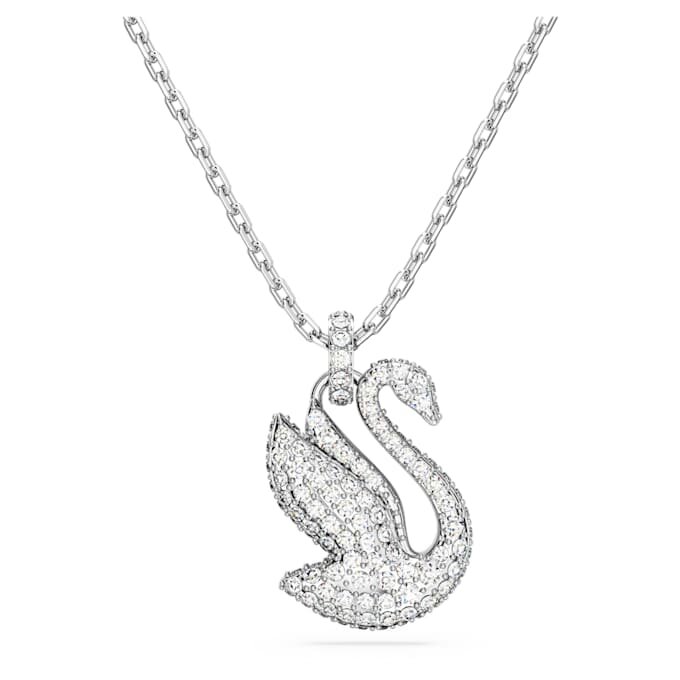 Pendentif Cygne, taille moyenne, blanc, plaqué rhodium Pendentif Cygne, taille moyenne, blanc, plaqué rhodium