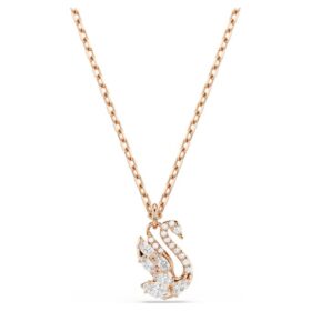 Pendentif Cygne à tailles variées, Cygne, Blanc, plaqué or rose