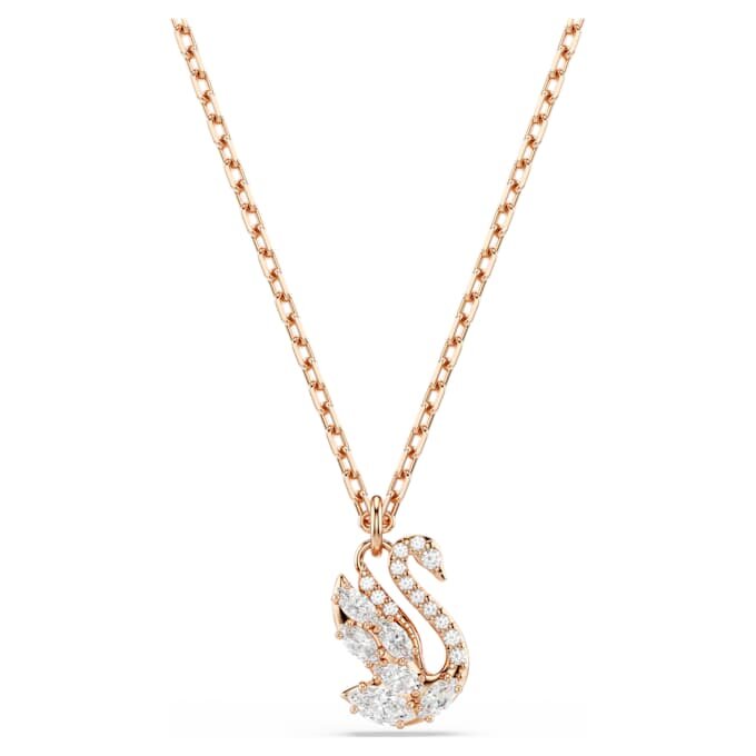 Pendentif Cygne à tailles variées, Cygne, Blanc, plaqué or rose Pendentif Cygne à tailles variées, Cygne, Blanc, plaqué or rose