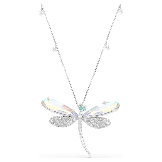 Pendentif et broche Ariana Grande X Swarovski : perle de cristal, tailles variées, libellule, blanc, plaqué rhodium Pendentif et broche Ariana Grande X Swarovski : perle de cristal, tailles variées, libellule, blanc, plaqué rhodium