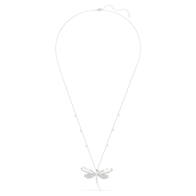 Pendentif et broche Ariana Grande X Swarovski : perle de cristal, tailles variées, libellule, blanc, plaqué rhodium Pendentif et broche Ariana Grande X Swarovski : perle de cristal, tailles variées, libellule, blanc, plaqué rhodium