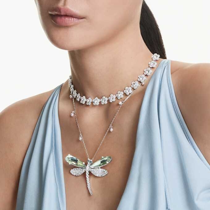 Collier Ariana Grande X Swarovski, taille ronde, fleur, blanc, plaqué rhodium Collier Ariana Grande X Swarovski, taille ronde, fleur, blanc, plaqué rhodium