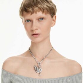 Pendentif et broche « Cygne », blanc, plaqué ruthénium Pendentif et broche « Cygne », blanc, plaqué ruthénium