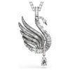Pendentif et broche « Cygne », blanc, plaqué ruthénium