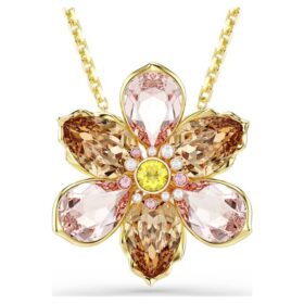 Pendentif et broche Idyllia, tailles variées, fleur, multicolore, plaqué or