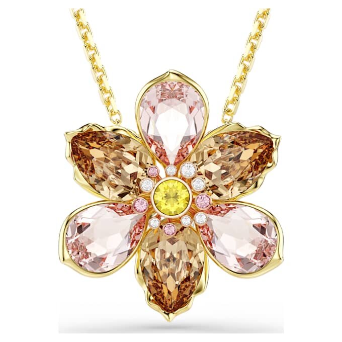 Pendentif et broche Idyllia, tailles variées, fleur, multicolore, plaqué or Pendentif et broche Idyllia, tailles variées, fleur, multicolore, plaqué or