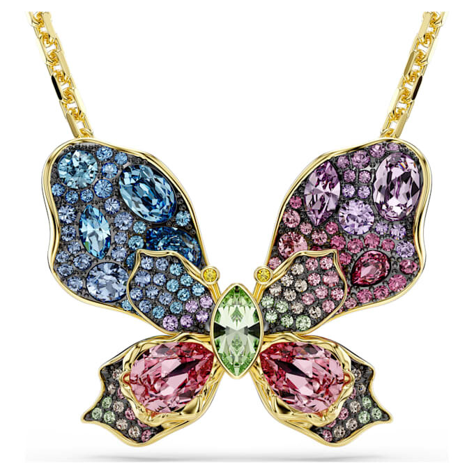 Pendentif et broche Idyllia : tailles variées, pavé, papillon, multicolore, plaqué or Pendentif et broche Idyllia : tailles variées, pavé, papillon, multicolore, plaqué or