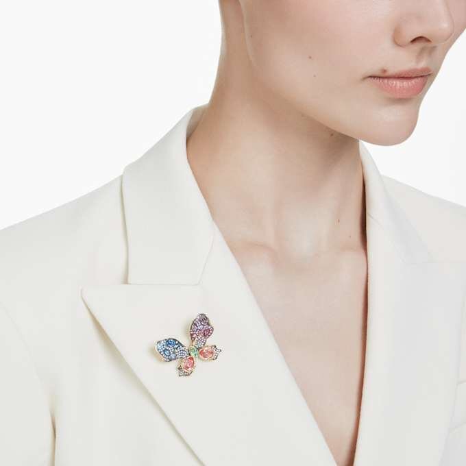 Pendentif et broche Idyllia : tailles variées, pavé, papillon, multicolore, plaqué or Pendentif et broche Idyllia : tailles variées, pavé, papillon, multicolore, plaqué or