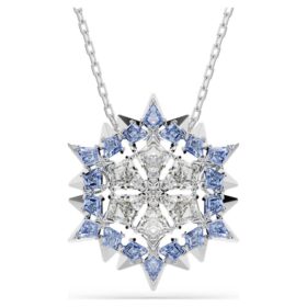 Pendentif et broche « Magic » en forme de flocon de neige, bleu, plaqué rhodium