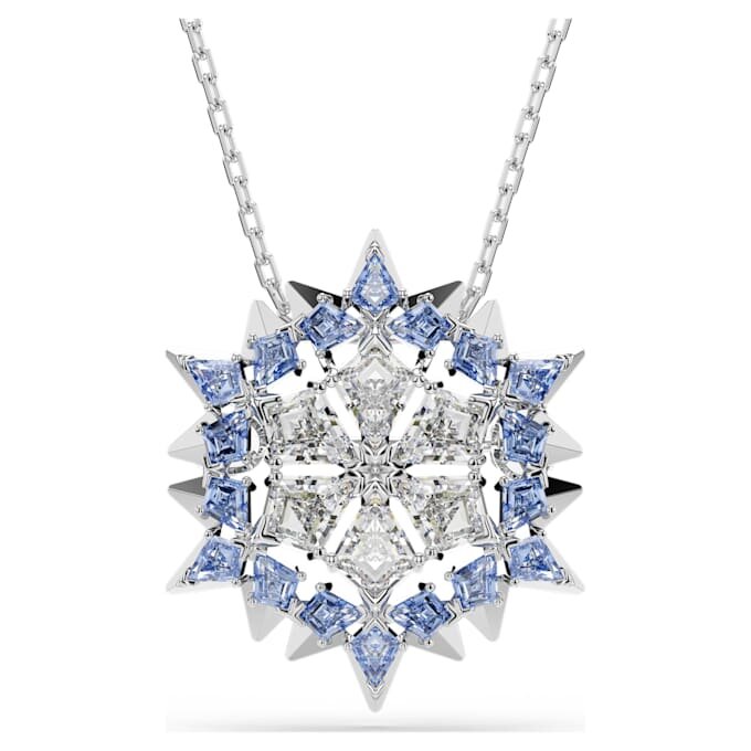 Pendentif et broche « Magic » en forme de flocon de neige, bleu, plaqué rhodium Pendentif et broche « Magic » en forme de flocon de neige, bleu, plaqué rhodium