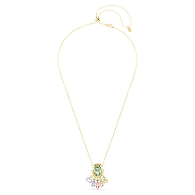Pendentif Gema : tailles variées, cristaux pendants, multicolore, plaqué or Pendentif Gema : tailles variées, cristaux pendants, multicolore, plaqué or