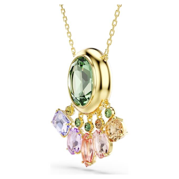 Pendentif Gema : tailles variées, cristaux pendants, multicolore, plaqué or Pendentif Gema : tailles variées, cristaux pendants, multicolore, plaqué or