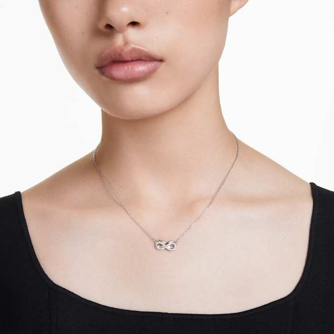 Pendentif Hyperbola pavé, Infinity, Blanc, plaqué rhodium Pendentif Hyperbola pavé, Infinity, Blanc, plaqué rhodium