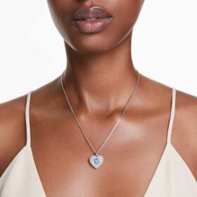 Pendentif Idyllia en forme de cœur, bleu, plaqué rhodium
