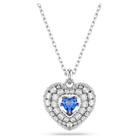 Pendentif Idyllia en forme de cœur, bleu, plaqué rhodium