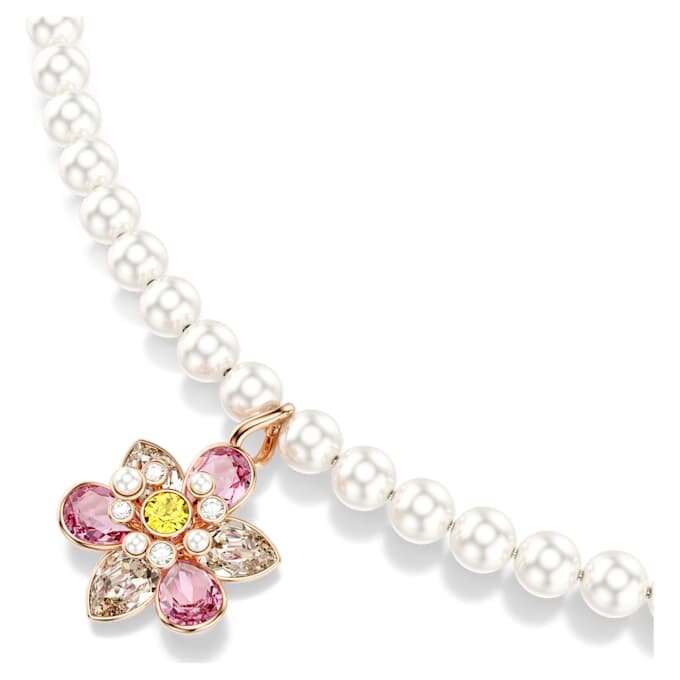 Pendentif Idyllia en perles de cristal, tailles variées, fleur, multicolore, plaqué or rose Pendentif Idyllia en perles de cristal, tailles variées, fleur, multicolore, plaqué or rose
