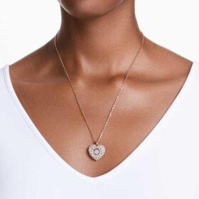 Pendentif Idyllia Perle de cristal, cœur, blanc, plaqué or rose