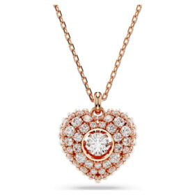 Pendentif Idyllia Perle de cristal, cœur, blanc, plaqué or rose