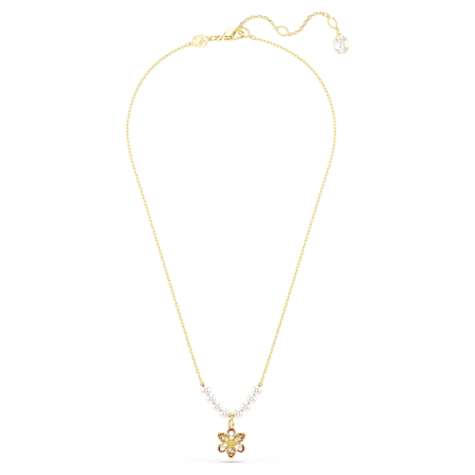 Pendentif Idyllia : perles de cristal, tailles variées, fleur, multicolore, plaqué or Pendentif Idyllia : perles de cristal, tailles variées, fleur, multicolore, plaqué or