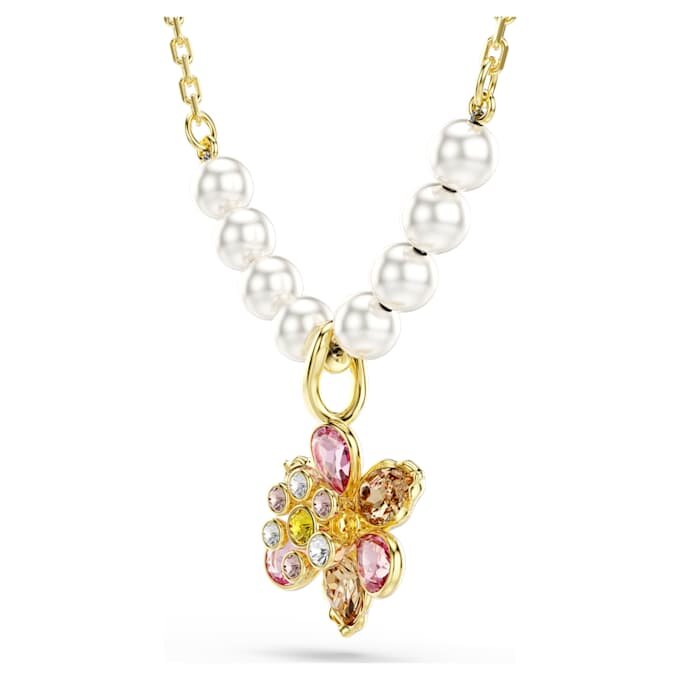 Pendentif Idyllia : perles de cristal, tailles variées, fleur, multicolore, plaqué or Pendentif Idyllia : perles de cristal, tailles variées, fleur, multicolore, plaqué or