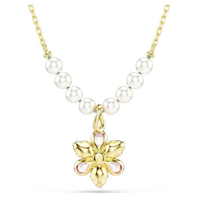 Pendentif Idyllia : perles de cristal, tailles variées, fleur, multicolore, plaqué or Pendentif Idyllia : perles de cristal, tailles variées, fleur, multicolore, plaqué or