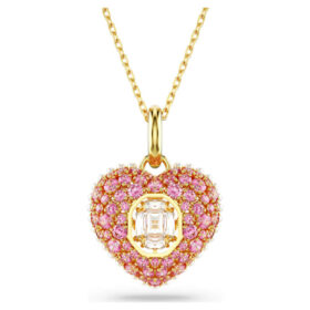Pendentif Idyllia, taille octogonale, perle de cristal, cœur, rose, plaqué or