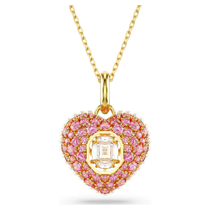 Pendentif Idyllia, taille octogonale, perle de cristal, cœur, rose, plaqué or Pendentif Idyllia, taille octogonale, perle de cristal, cœur, rose, plaqué or