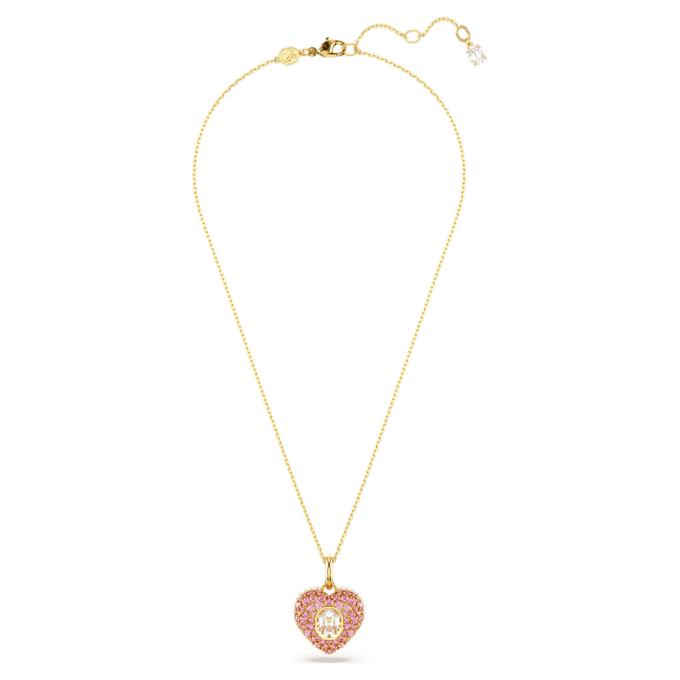 Pendentif Idyllia, taille octogonale, perle de cristal, cœur, rose, plaqué or Pendentif Idyllia, taille octogonale, perle de cristal, cœur, rose, plaqué or
