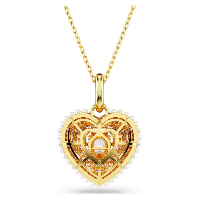 Pendentif Idyllia, taille octogonale, perle de cristal, cœur, rose, plaqué or Pendentif Idyllia, taille octogonale, perle de cristal, cœur, rose, plaqué or