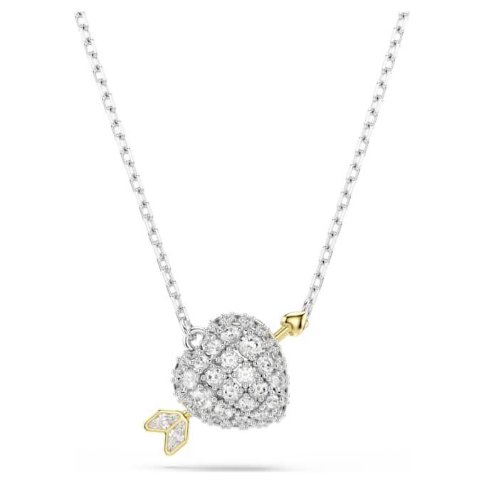 Pendentif Idyllia, tailles variées, cœur avec flèche, blanc, finition métaux mélangés Pendentif Idyllia, tailles variées, cœur avec flèche, blanc, finition métaux mélangés