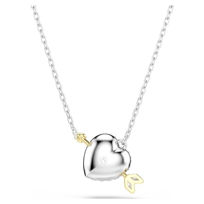 Pendentif Idyllia, tailles variées, cœur avec flèche, blanc, finition métaux mélangés Pendentif Idyllia, tailles variées, cœur avec flèche, blanc, finition métaux mélangés