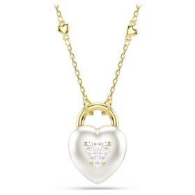 Pendentif Idyllia, tailles variées, cœur, blanc, plaqué or