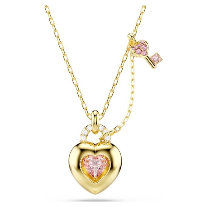 Pendentif Idyllia : tailles variées, cœur, clé, rose, plaqué or Pendentif Idyllia : tailles variées, cœur, clé, rose, plaqué or