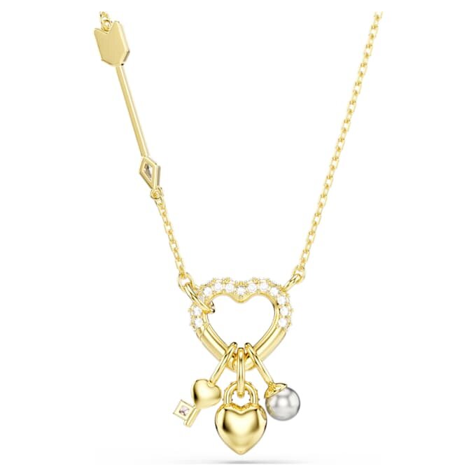 Pendentif Idyllia : tailles variées, cœur, clé, rose, plaqué or Pendentif Idyllia : tailles variées, cœur, clé, rose, plaqué or