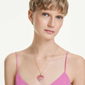 Pendentif Idyllia, tailles variées, cœur, rose, plaqué or