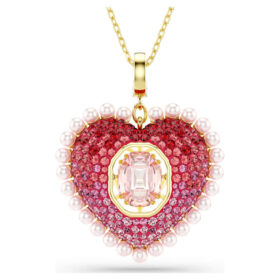 Pendentif Idyllia, tailles variées, cœur, rose, plaqué or