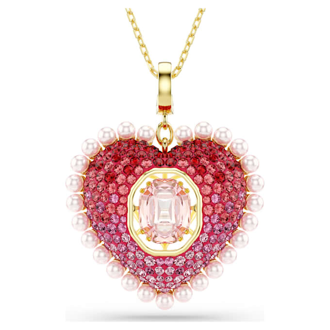 Pendentif Idyllia, tailles variées, cœur, rose, plaqué or Pendentif Idyllia, tailles variées, cœur, rose, plaqué or
