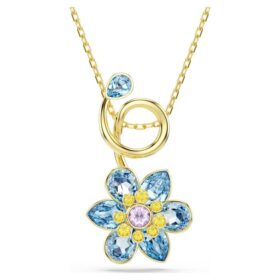 Pendentif Idyllia, tailles variées, fleur, bleu, plaqué or