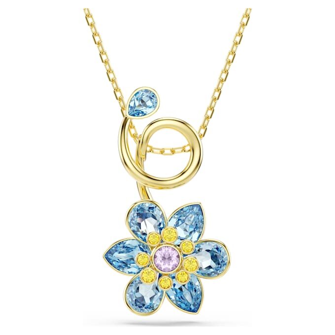 Pendentif Idyllia, tailles variées, fleur, bleu, plaqué or Pendentif Idyllia, tailles variées, fleur, bleu, plaqué or