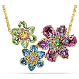 Pendentif Idyllia, tailles variées, fleur, multicolore, plaqué or