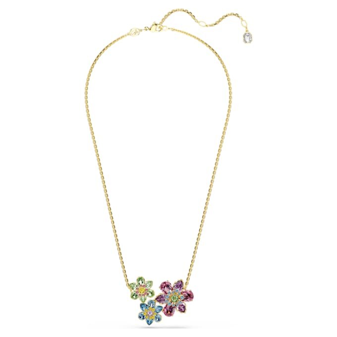 Pendentif Idyllia, tailles variées, fleur, multicolore, plaqué or